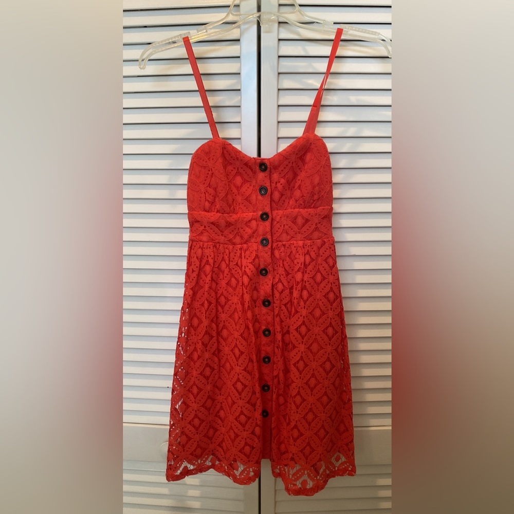 Three Pink Hearts button up sun dress Coral said S Light weight pretty lace